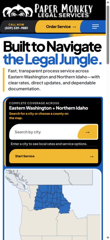 Paper Monkey Legal Services website on a mobile screen